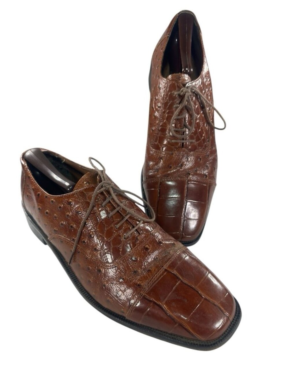 Stacy Adams Vintage 80's Mens Size 9.5 M Brown Croc Print Leather Dress Shoes